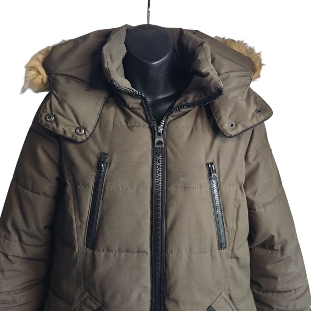 Guess Women's Olive Green Parka Coat Faux Fur Removable Hood Size Medium - Picture 4 of 14